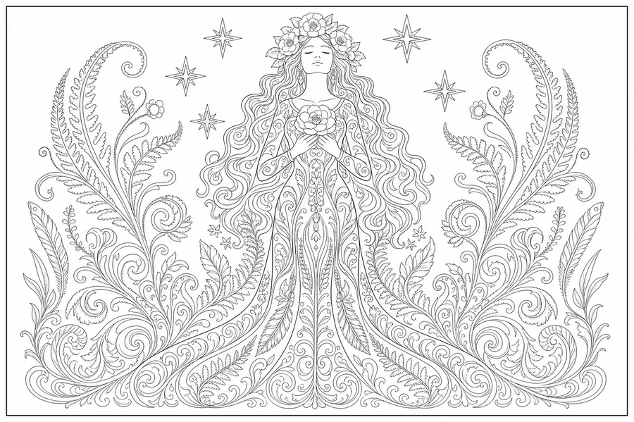 A woman standing with a camellia held to her heart beneath the Southern Cross
