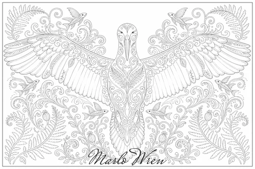 Toroa, a line drawing to colour