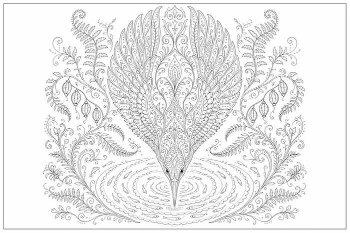 Kōtare, a line drawing to colour